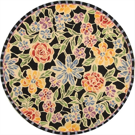 Safavieh 3 ft. x 3 ft. Round- Country and Floral Chelsea Black Hand Hooked Rug HK214B-3R